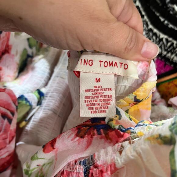 Flying Tomato Floral Maxi Dress Smocked Bodice Tie Straps Midi Sundress Sz M - Picture 7 of 10